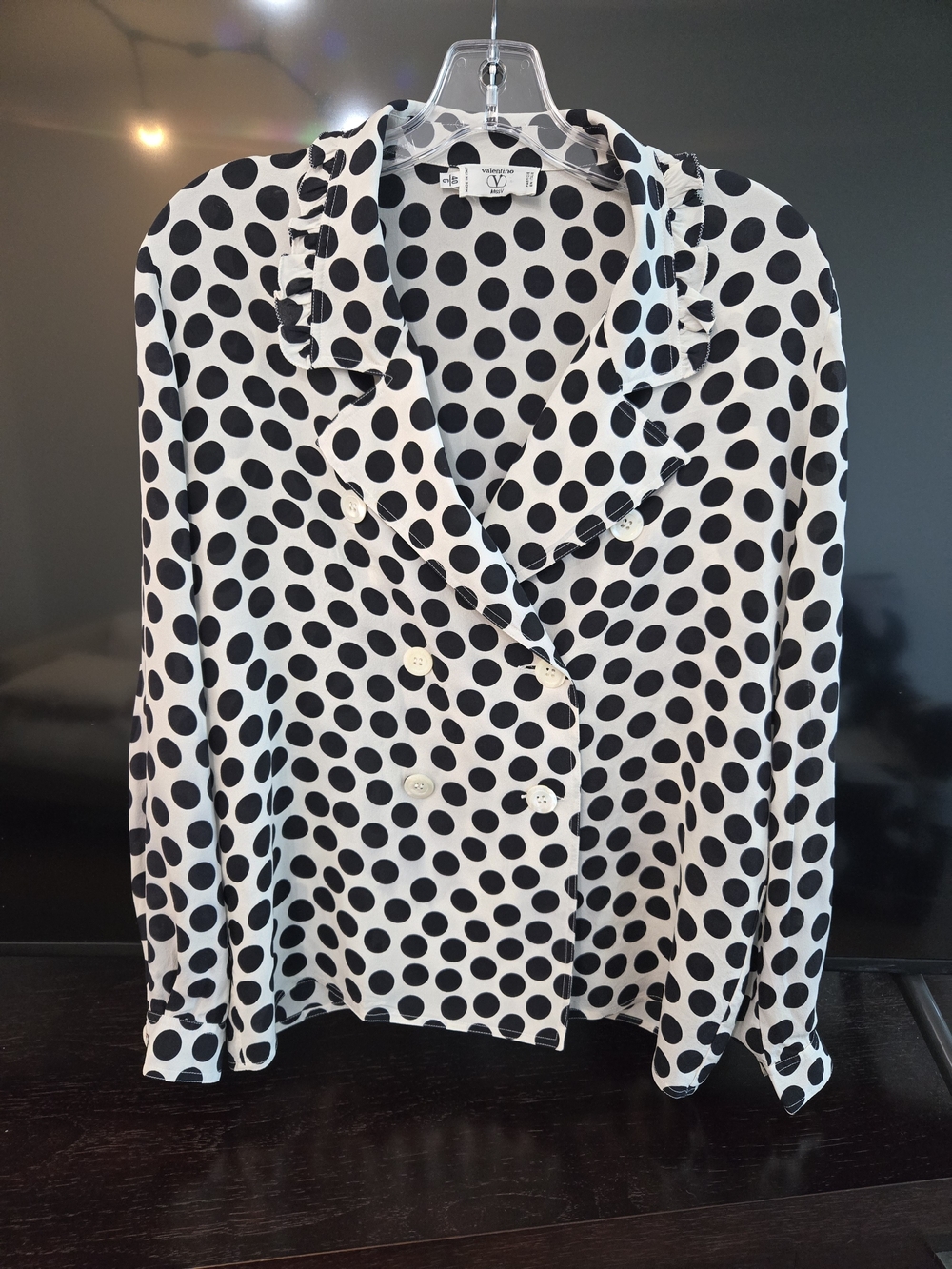 Valentino MISS V VINTAGE Black and White Polka Dot Double-Breasted Blouse Size 6